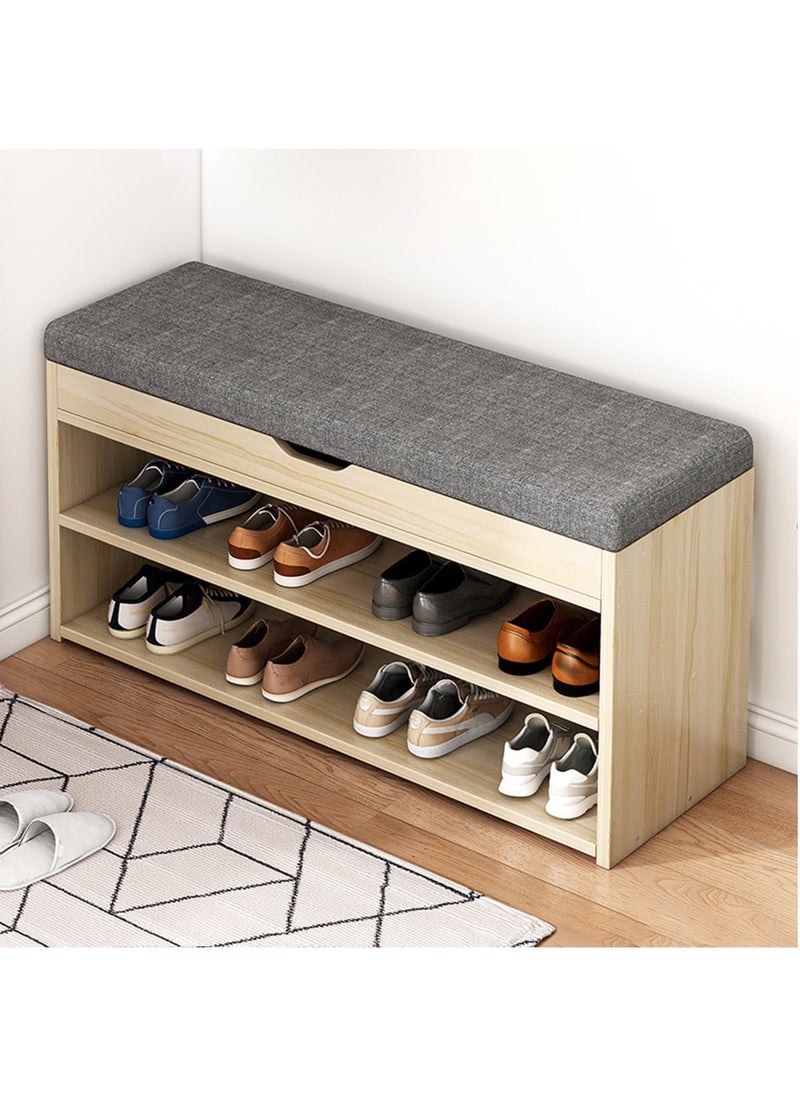 XICEN - 2-Tier Nordic Style Shoe Rack Organizer Bench With Cushion Padded Seat For Hallway Entryway 80X24X44 cm 8 Pairs Of Shoe - Image 1