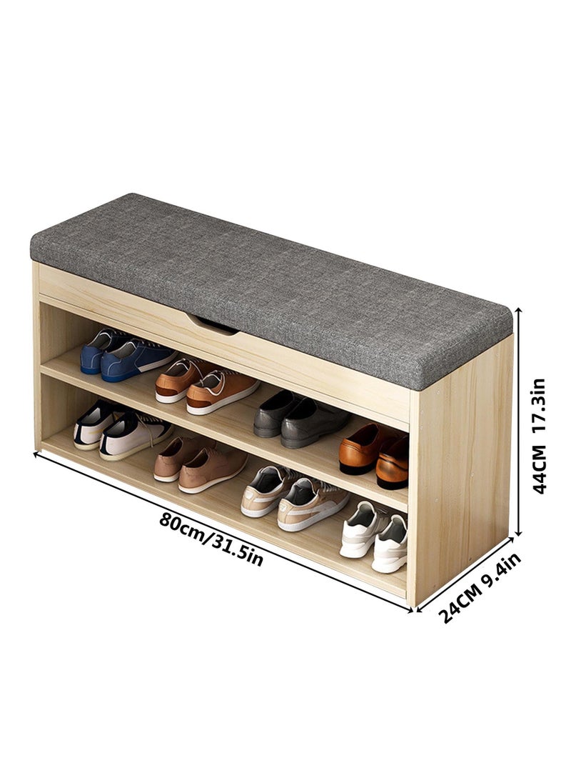 XICEN - 2-Tier Nordic Style Shoe Rack Organizer Bench With Cushion Padded Seat For Hallway Entryway 80X24X44 cm 8 Pairs Of Shoe - Image 1
