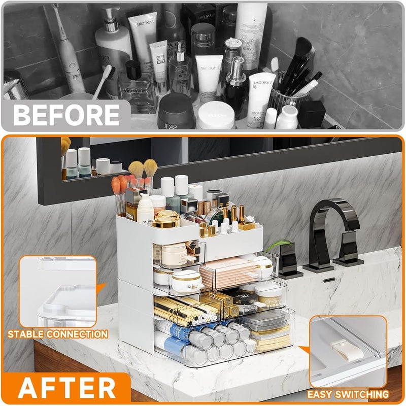 KASTWAVE Makeup Organizer for Vanity, Large 6 Drawers Make up Organizers for Counter,Plastic Cosmetic Storage Organizer for Dresser Countertop or Bathroom,Beauty Holder for Lipstick,Brush,Skincare,White - Image 3