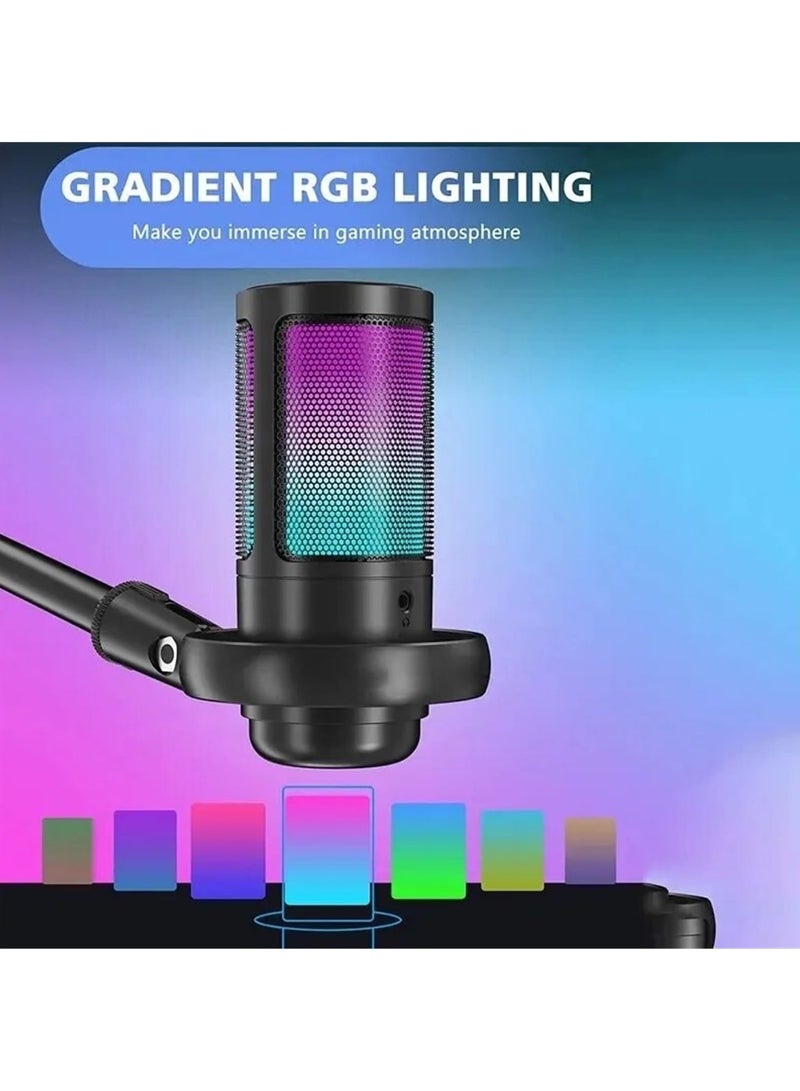 شو وو ميكروفونات الكمبيوتر، ميكروفون الألعاب لـ PS4 PS5، ميكروفونات بودكاست RGB USB C مع زر كتم الصوت، حامل ثلاثي القوائم، مرشح بوب، حامل صدمات للبث، إعداد الألعاب - Image 3