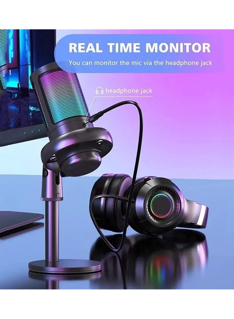 شو وو ميكروفونات الكمبيوتر، ميكروفون الألعاب لـ PS4 PS5، ميكروفونات بودكاست RGB USB C مع زر كتم الصوت، حامل ثلاثي القوائم، مرشح بوب، حامل صدمات للبث، إعداد الألعاب - Image 2