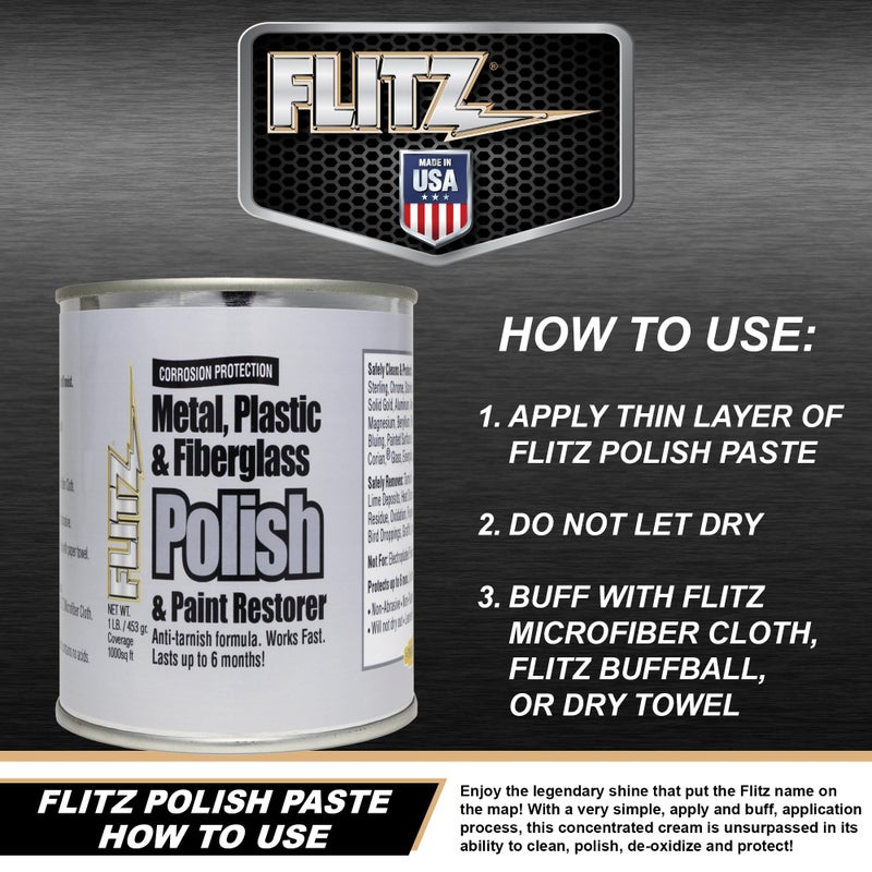 Flitz Metal Polish and Cleaner Paste, Also Works on Plastic, Fiberglass, Aluminum, Jewelry, Sterling Silver - Headlight Restoration and Rust Remover - Made in the USA - 1 LB - Image 3