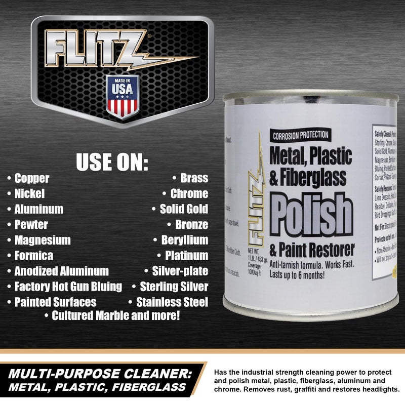 Flitz Metal Polish and Cleaner Paste, Also Works on Plastic, Fiberglass, Aluminum, Jewelry, Sterling Silver - Headlight Restoration and Rust Remover - Made in the USA - 1 LB - Image 2