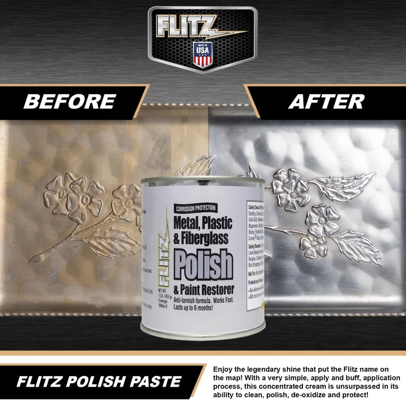 Flitz Metal Polish and Cleaner Paste, Also Works on Plastic, Fiberglass, Aluminum, Jewelry, Sterling Silver - Headlight Restoration and Rust Remover - Made in the USA - 1 LB - Image 4