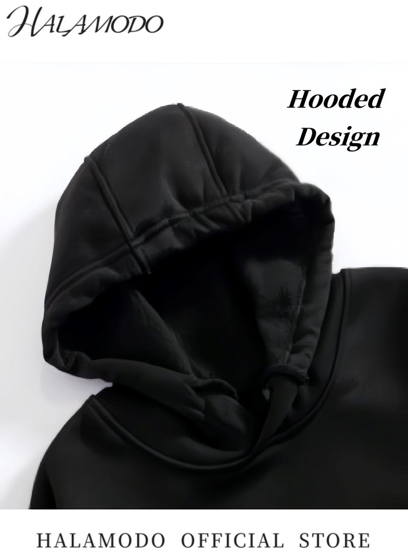 هالامودو هوديس للجنسين، قمصان مطبوعة بأكمام طويلة، سويت شيرتات كاجوال، ملابس رياضية ناعمة، بلوفرات شبابية عصرية مع أربطة وجيوب كبيرة للارتداء اليومي - Image 3