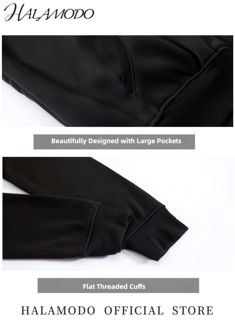 هالامودو هوديس للجنسين، قمصان مطبوعة بأكمام طويلة، سويت شيرتات كاجوال، ملابس رياضية ناعمة، بلوفرات شبابية عصرية مع أربطة وجيوب كبيرة للارتداء اليومي - Image 4