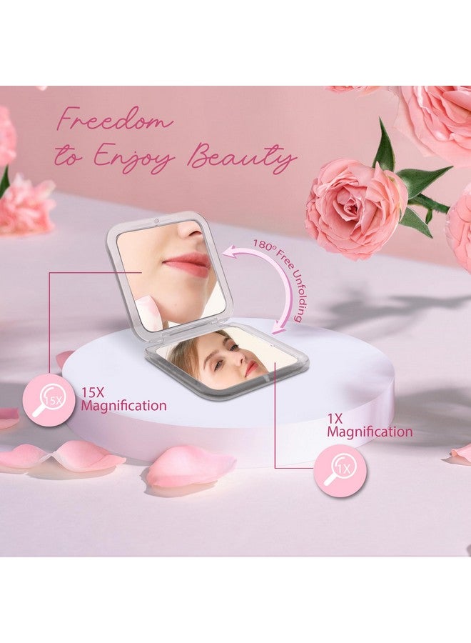 سنوفلاكس سنوفلاكس مرآة مكبرة مدمجة للسفر ورقاقات الثلج مرآة جيب صغيرة تكبير 1X/15X مرايا مستحضرات تجميل محمولة للسفر والمحافظ (فضية) - Image 2