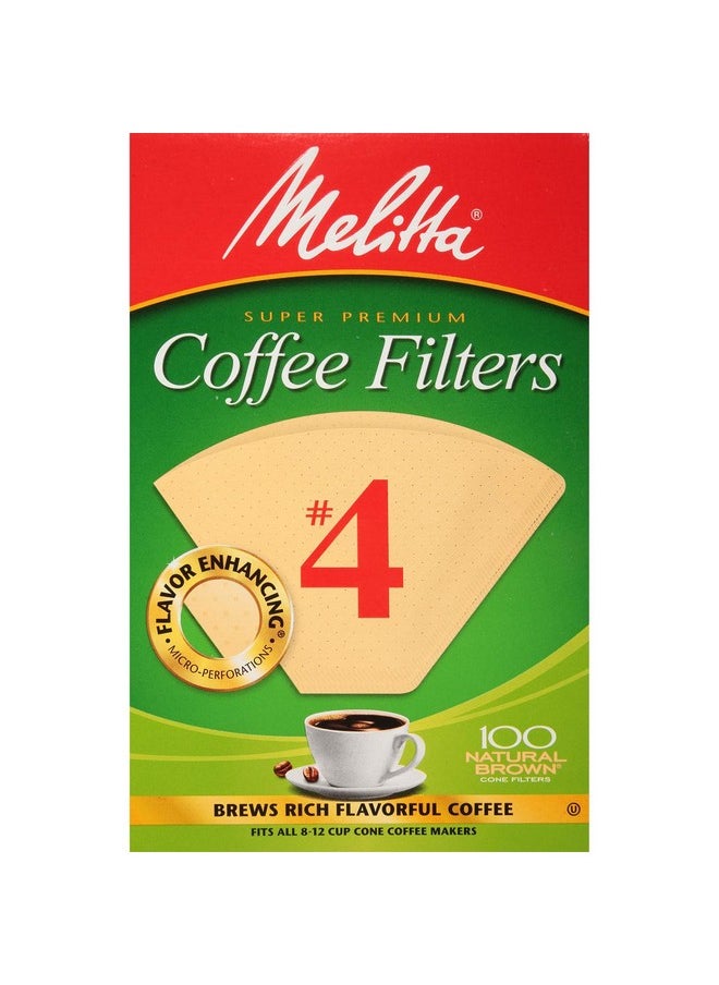 Melitta - Melitta #4 Cone Coffee Filters, Unbleached Natural Brown, 100 Total Filters Count - Packaging May Vary - Image 1