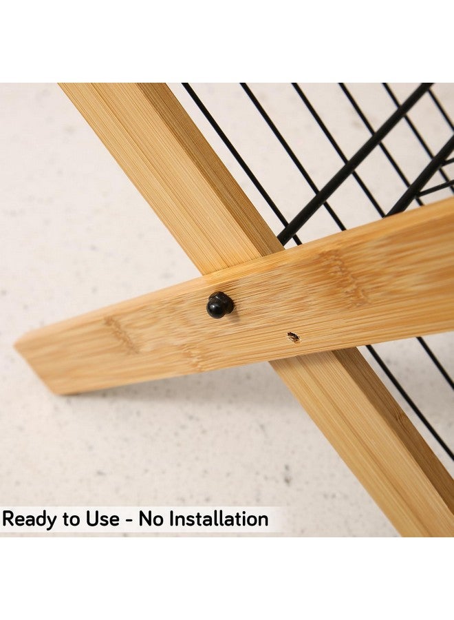 Home-Cloud رف تجفيف الأطباق القابل للطي من هوم كلاود لمطبخك، 2 طبقة من الخيزران، رف تخزين الأطباق القابل للطي لتوفير المساحة (أسود) - Image 2