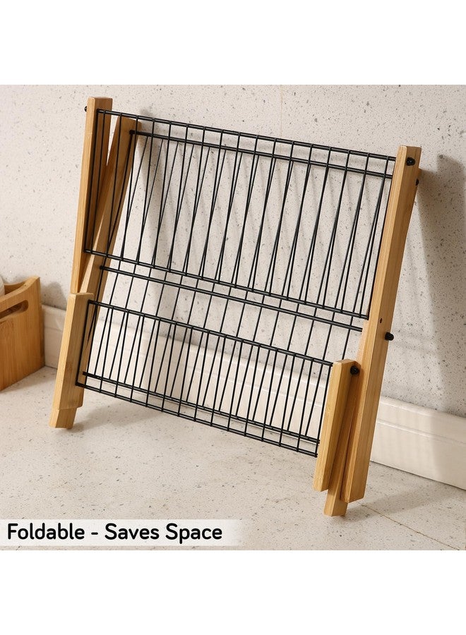 Home-Cloud رف تجفيف الأطباق القابل للطي من هوم كلاود لمطبخك، 2 طبقة من الخيزران، رف تخزين الأطباق القابل للطي لتوفير المساحة (أسود) - Image 5