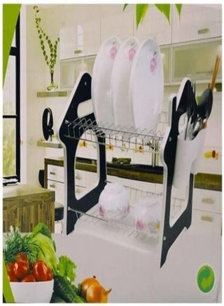 2-Tier Dish Drainer Rack with Tray, Large Plastic Drainer for Kitchen | Double-Layered Hut Shape Dish Drying Rack with Drip Tray | Stylish & Smooth Design (52 * 11 * 31cm)