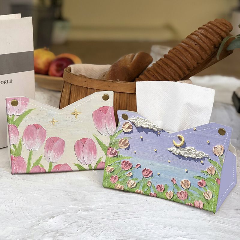 Leather Car Tissue Holder with Tulip Print - Image 4