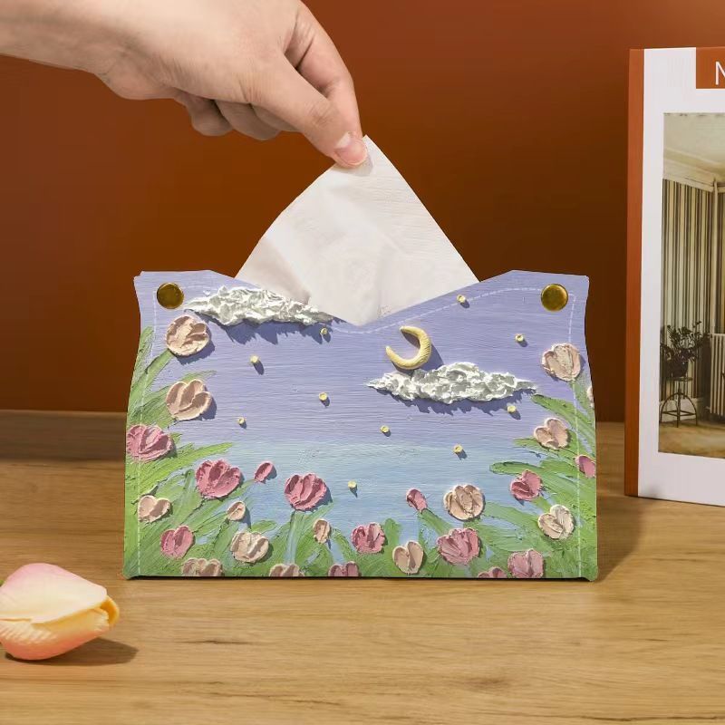 Leather Car Tissue Holder with Tulip Print - Image 1