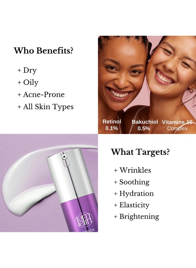 LAMELIN Wrinkle Serum Cream Retinol & Bakuchiol & Niacinamide 10 Vitamins & Herbs Antioxidant Eye Bag Dark Neck Correction Day & Night Skin Brightening 1.76 Fl Oz. Made In Korea - Image 2