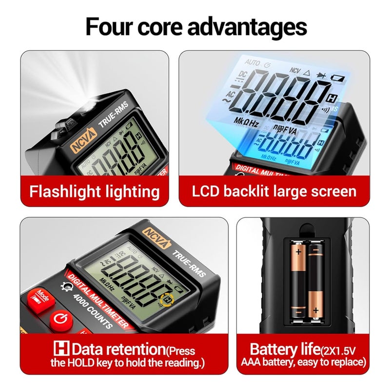 M115 Digital Multimeter 4000 Counts Volt Ampere Ohm Tester with NCV Flashlight and Diode Check - Image 5