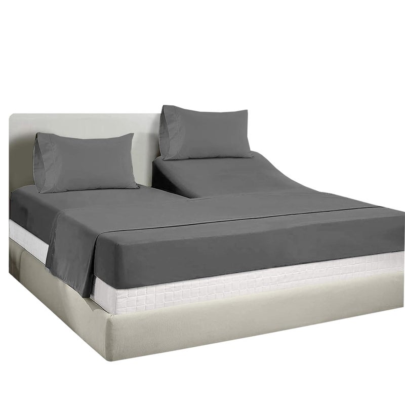 Mattress-Homes Split King Sheets for Adjustable Bed Cotton Flex Top King Sheets Sets for Adjustable Bed 16""DeepSplit King Sheets for Sleep Number Beds Top Split King Sheets Split King Sheets 34"" Dark Grey Solid  - Image 1