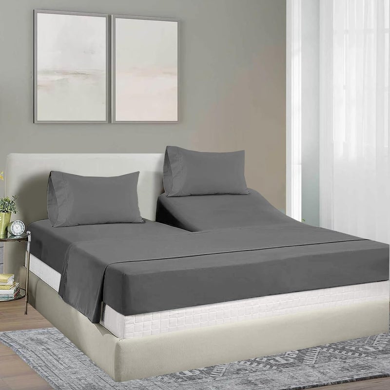 Mattress-Homes Split King Sheets for Adjustable Bed Cotton Flex Top King Sheets Sets for Adjustable Bed 16""DeepSplit King Sheets for Sleep Number Beds Top Split King Sheets Split King Sheets 34"" Dark Grey Solid  - Image 2