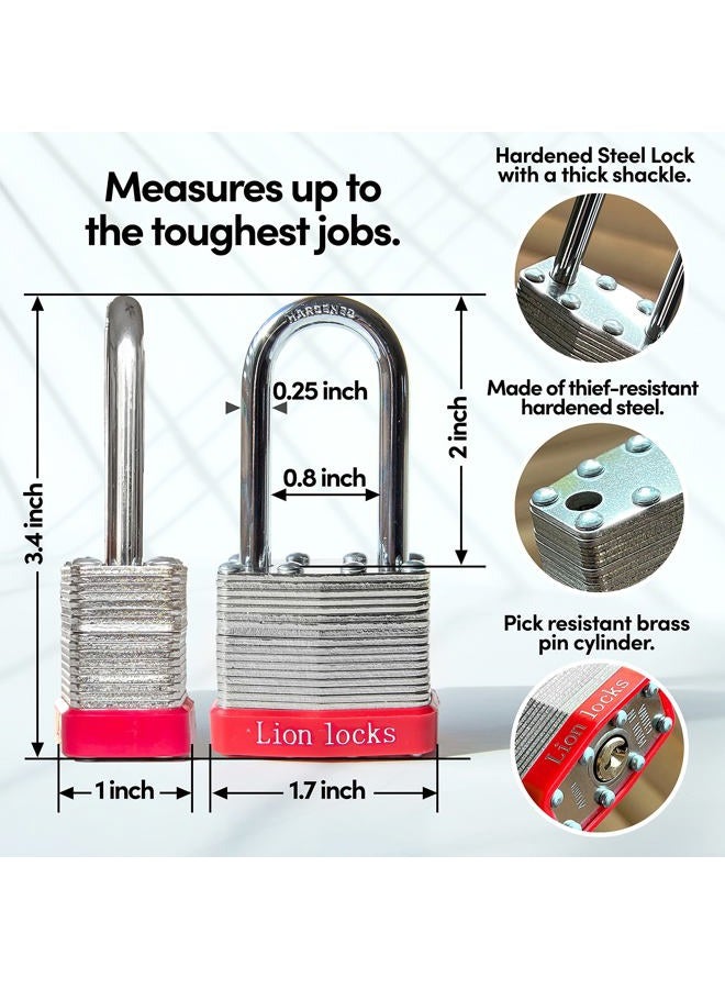 Lion Locks 6 Keyed-Alike Padlocks w/ 2” Long Shackle, 12 Keys, Hardened Steel Case, Pick Resistant Brass Pin Cylinder (6-Pack) for Hasp Latch, Shed, Fence, Gate Chain, Cable, Locker Lock, Gym Door - Image 2
