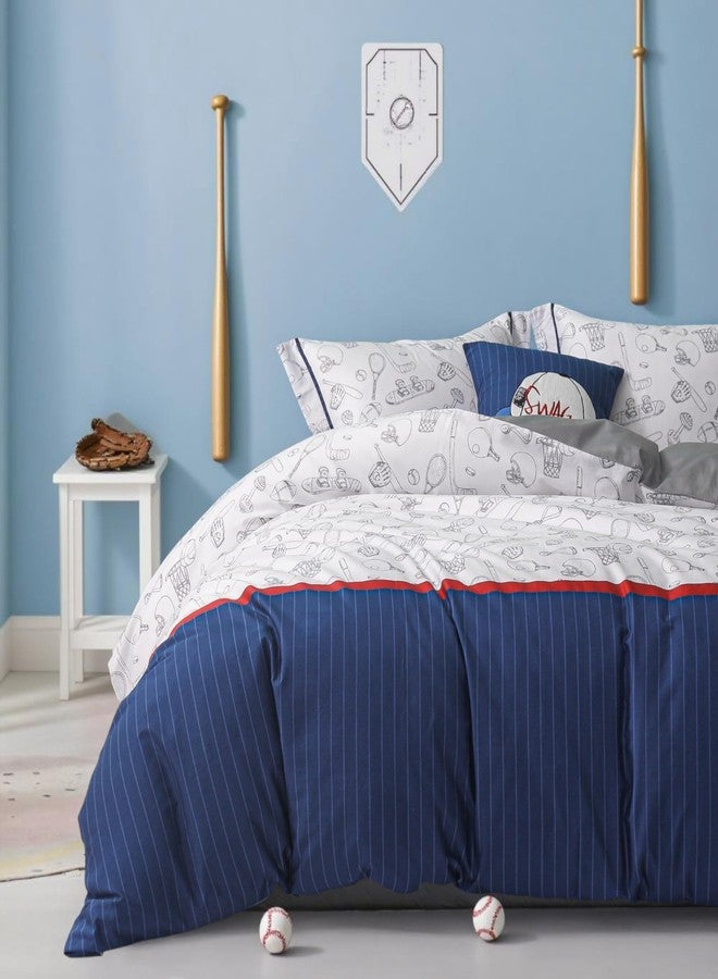 Simple&Opulence 100% Organic Cotton Duvet Cover for Kids, 3 Pcs Soft Cartoon Comforter Cover with Zipper Closure,Baseball Twin - Image 1
