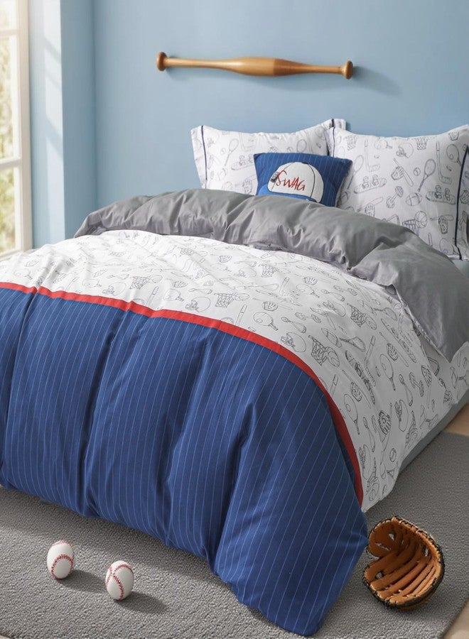 Simple&Opulence 100% Organic Cotton Duvet Cover for Kids, 3 Pcs Soft Cartoon Comforter Cover with Zipper Closure,Baseball Twin - Image 2