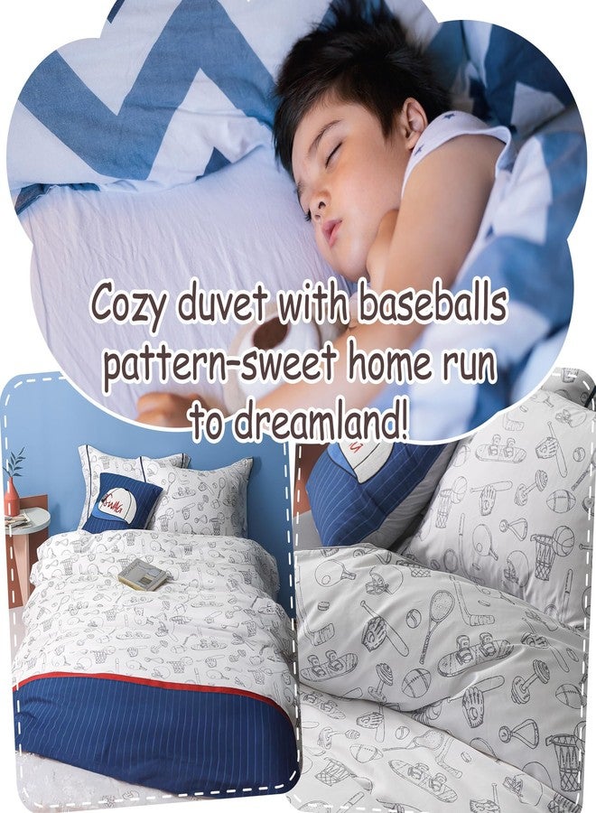 Simple&Opulence 100% Organic Cotton Duvet Cover for Kids, 3 Pcs Soft Cartoon Comforter Cover with Zipper Closure,Baseball Twin - Image 5