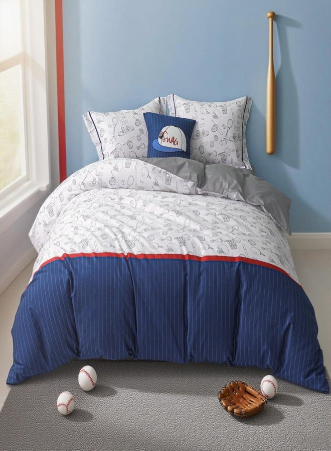 Simple&Opulence 100% Organic Cotton Duvet Cover for Kids, 3 Pcs Soft Cartoon Comforter Cover with Zipper Closure,Baseball Twin - Image 3