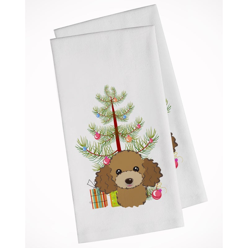 Caroline's Treasures Christmas Tree and Chocolate Brown Poodle White Kitchen Towel Set of 2