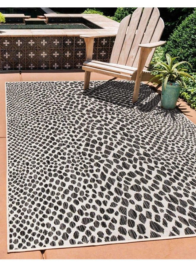 Unique Loom Jill Zarin Outdoor Collection Area Rug Cape Town (3' 3" X 5' 3" Rectangle Black Ivory) - Image 1