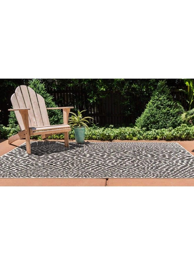 Unique Loom Jill Zarin Outdoor Collection Area Rug Cape Town (3' 3" X 5' 3" Rectangle Black Ivory) - Image 4