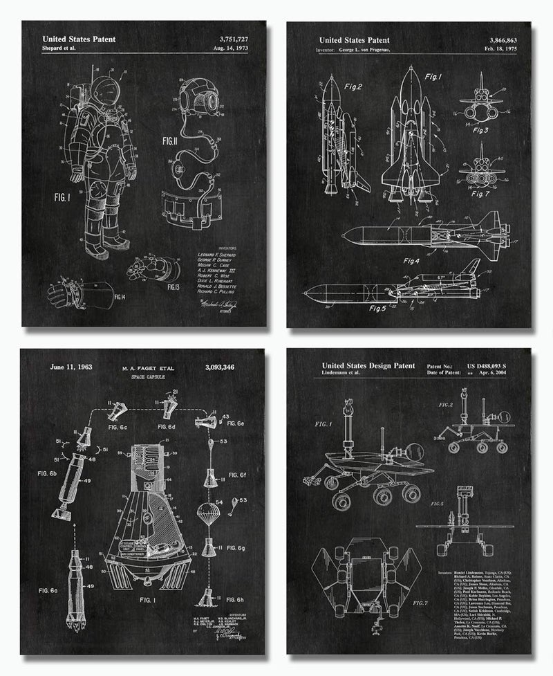 ArtCantHurtU Outer Space Science Decor 4 (8x10 in.) Patent Prints Decorations Great Gifts for Aerospace Lovers Industrial Wall Art Steampunk Inventions Vintage NASA Pictures Photos Paintings - Image 1