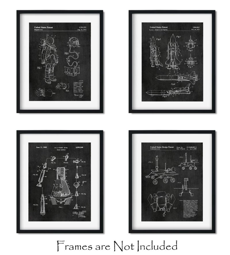 ArtCantHurtU Outer Space Science Decor 4 (8x10 in.) Patent Prints Decorations Great Gifts for Aerospace Lovers Industrial Wall Art Steampunk Inventions Vintage NASA Pictures Photos Paintings - Image 3