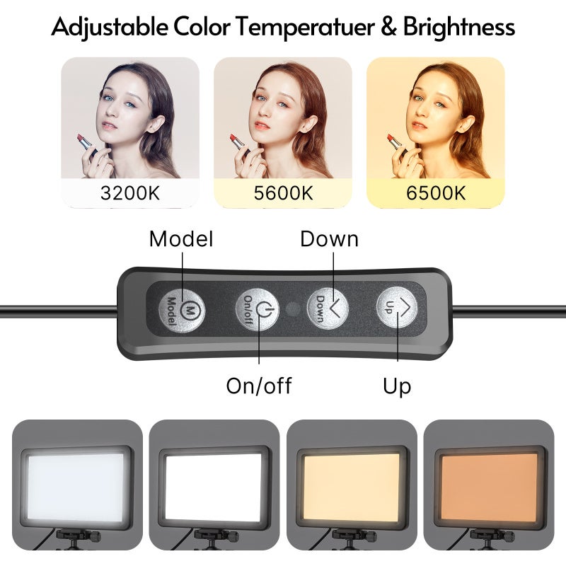 في جيم ضوء فيديو LED يحتوي على 54 حبة LED بيضاء و54 حبة LED دافئة، بلونين بدرجة حرارة لونية تتراوح بين 3200 كلفن و6500 كلفن، مع مؤشر تجسيد لوني +95، وشدة إضاءة 550 لوكس، بتصميم إضاءة جانبية، لوحة إضاءة LED مناسبة للبث المباشر ومؤتمرات الفيديو والتصوير الفوتوغرافي - Image 3