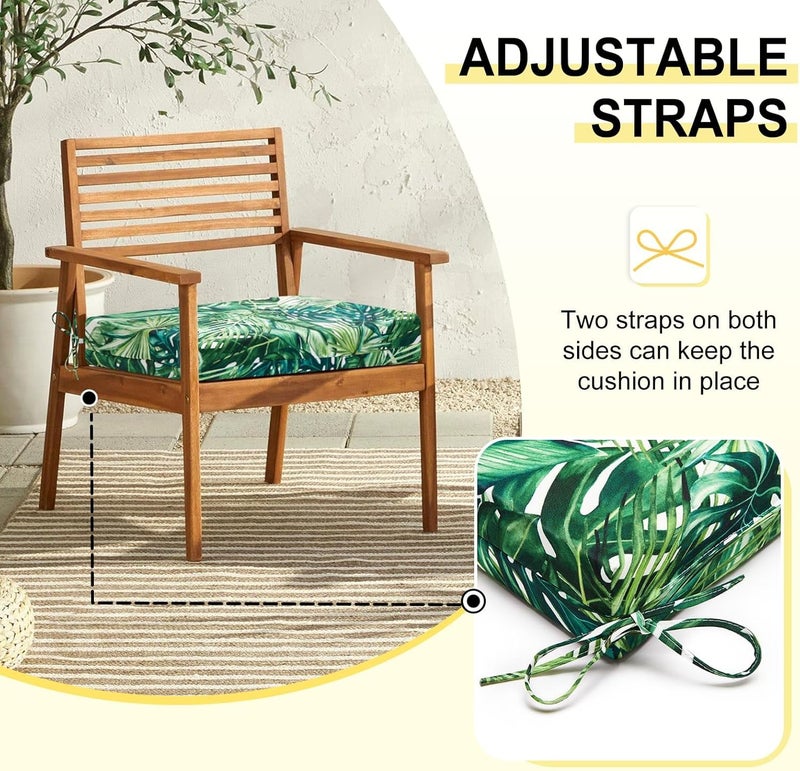 downluxe Outdoor Chair Cushions Set of 4 for Patio Furniture, Water-Resistant Square Corner Patio Chair Cushions with Ties, High Density Foam Outdoor Seat Cushion, 18.5" X 16" X 3", Palm Leaves - Image 5