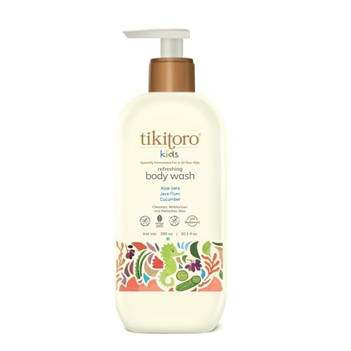 Tikitoro Kids Refreshing Body Wash | Pediatrician Approved | Deeply Cleanses, Hydrates & Refreshes Skin | Cucumber, Java Plum, Vitamin C & Aloe Vera | No Parabens & Sulphates, Age 4+ years (300ml) - Image 1