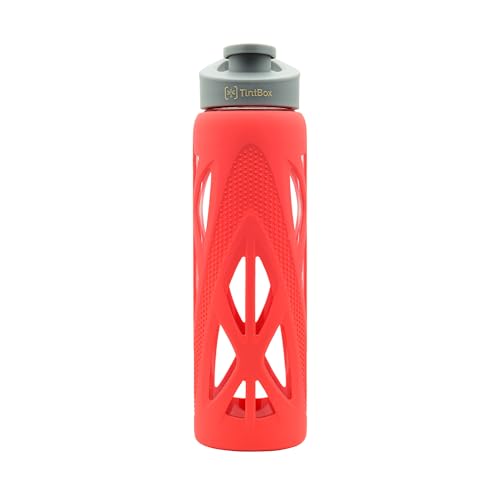 TintBox Borosilicate Glass Water Bottle with Silicone Sleeve | as seen on Shark Tank | perfect for Office, Home, Fridge, Gym, Travel | BPA Free | Energy Red | 750ml - Image 1