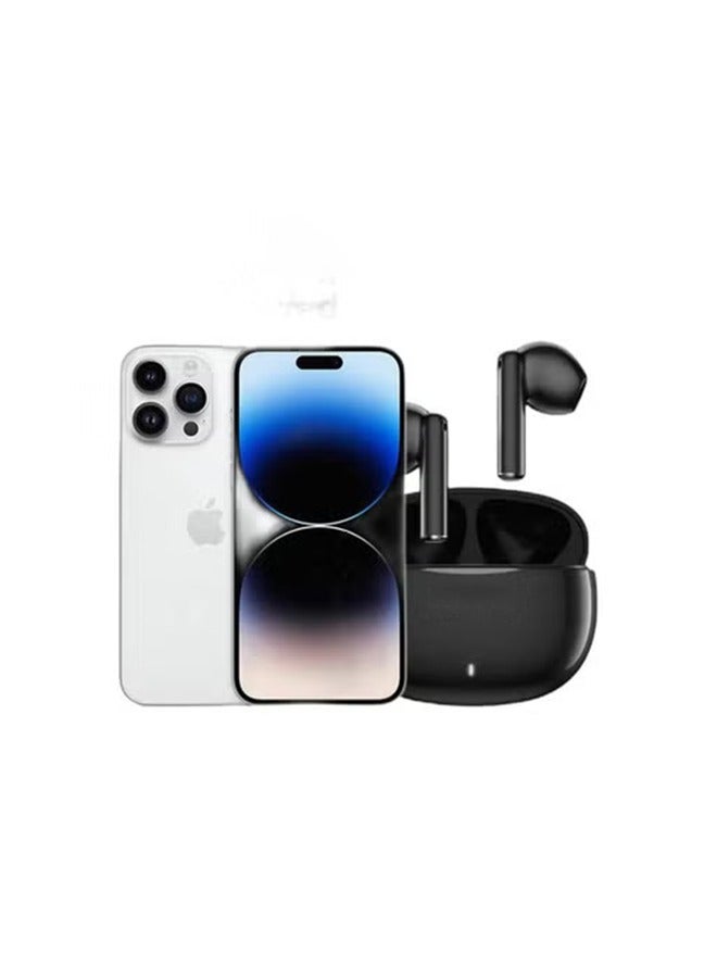 Renewed - iPhone 14 Pro 128GB Silver 5G With Facetime - International Version & Renewed - E310 True Wireless Stereo Earbuds, Bluetooth 5.3, 13mm Drivers, AI Call Noise Reduction, 20 Hours Playtime, USB-C Charging, Lightweight - Black , with 1-Year Replacement Warranty Bundle