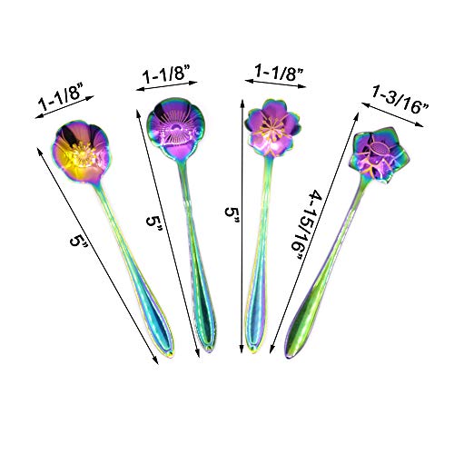 DGQ Flower Spoon Set - 8pcs DGQ Teaspoon Coffee Spoon Rainbow Color for Coffee Tea Mixing Ice Cream Dessert - 8 Diffient Pattern Colorful Mini Cutlery Set - Image 3