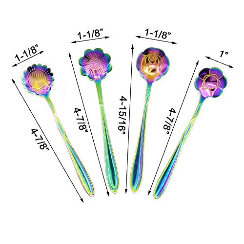 DGQ Flower Spoon Set - 8pcs DGQ Teaspoon Coffee Spoon Rainbow Color for Coffee Tea Mixing Ice Cream Dessert - 8 Diffient Pattern Colorful Mini Cutlery Set - Image 4
