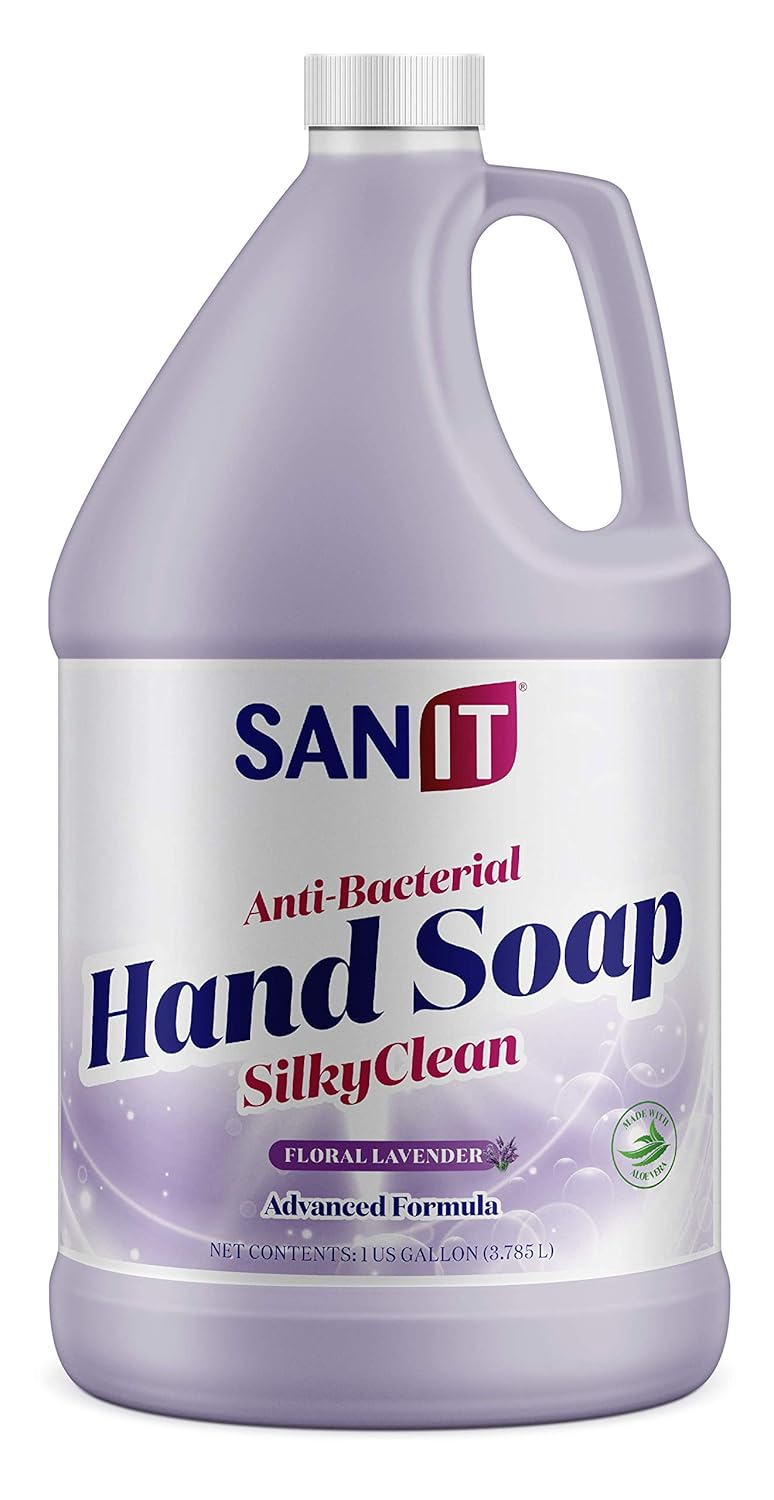 Sanit Silky Clean Antibacterial Liquid Gel Hand Soap Refill  Advanced Formula with Coconut Oil and Aloe Vera  AllNatural Moisturizing Hand Wash  Made in USA Lavender 1 Gallon