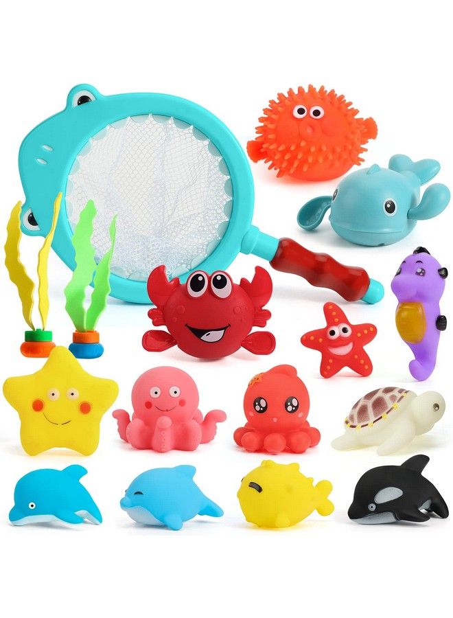 Shindel 16Pcs Bath Toys Baby Kids Floating Animal Toys Pool Toy Set Fishing Net Clockwork Swimming Toys Pool Toys For Toddlers Age 2 4 Pool Bath Time For Infant Girls Boys - Image 1
