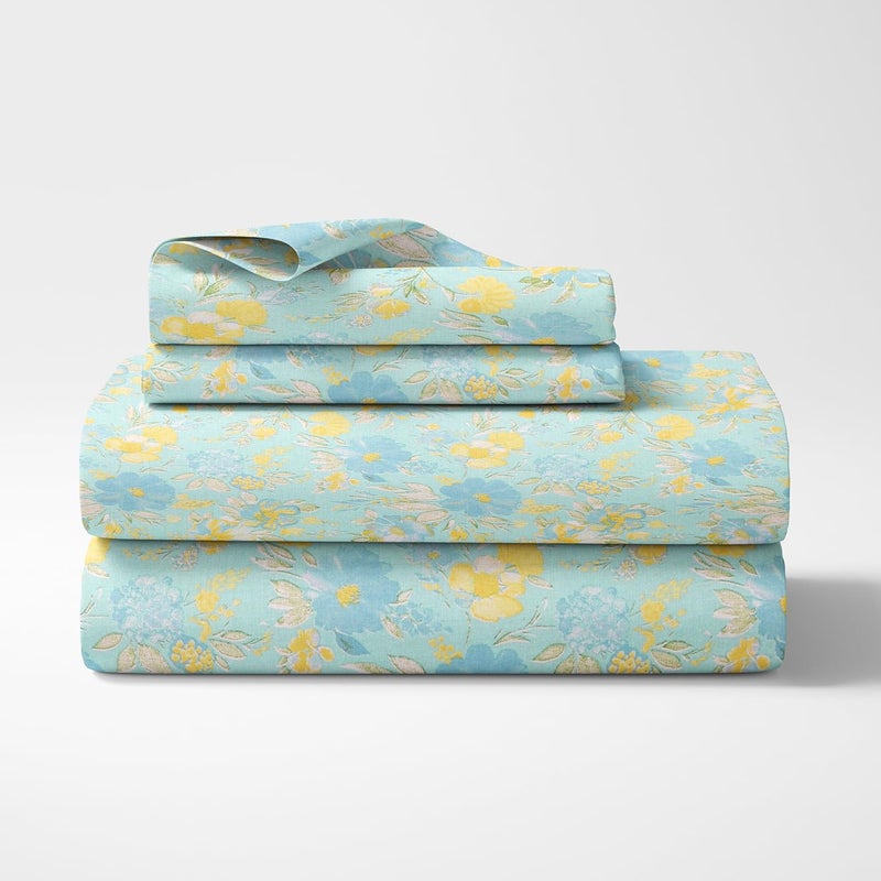 haus & kinder Haus Kinder 100 Cotton Bedsheet for King Size 120 TC King Size Bed Sheet for Double Bed with 2 Pillow Cover Blue Bell Blooms - Image 3