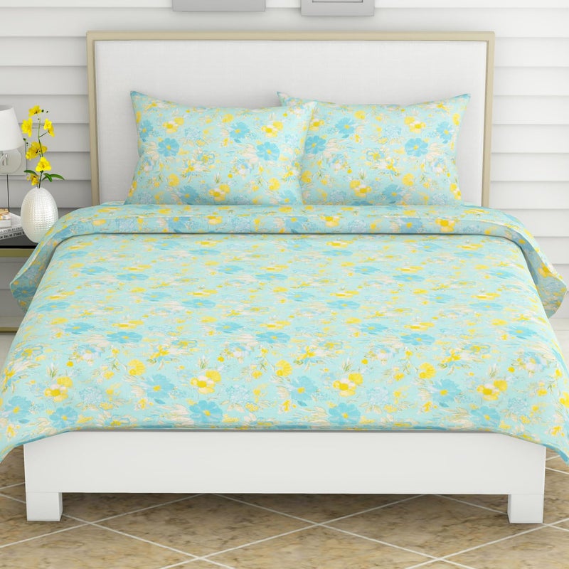 haus & kinder Haus Kinder 100 Cotton Bedsheet for King Size 120 TC King Size Bed Sheet for Double Bed with 2 Pillow Cover Blue Bell Blooms - Image 4