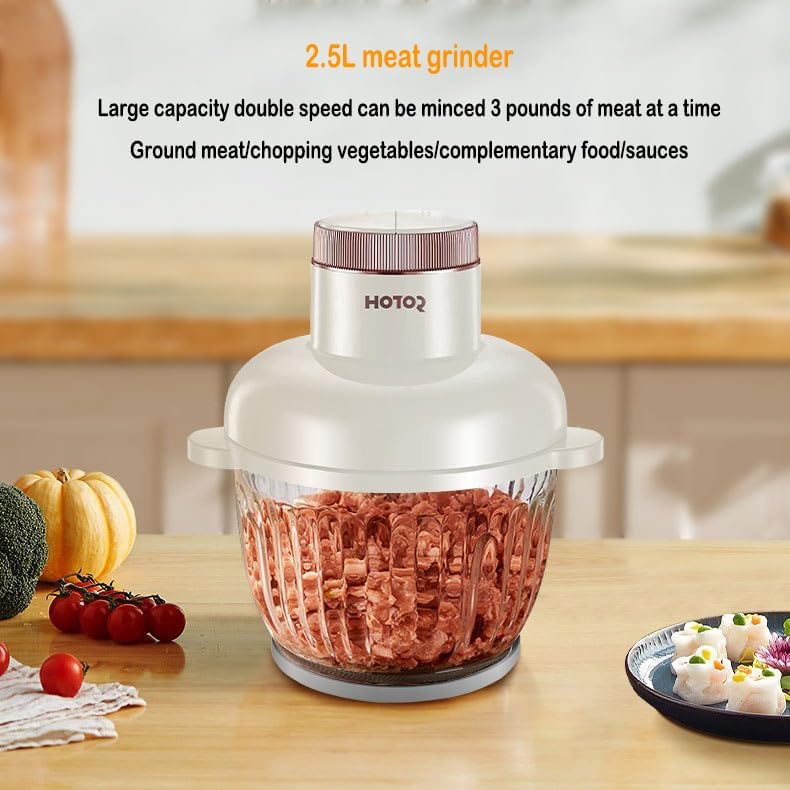 هوتور محضر طعام سعة 2.5 لتر، مطحنة لحوم كهربائية بقوة 300 واط مزودة بشفرتين مزدوجتي المستوى، مقطع طعام بسرعتين للخضروات، البصل، الثوم، اللحوم، المكسرات، وطعام الأطفال، اللون أسود (الأزرق 2.5 لتر) - Image 2