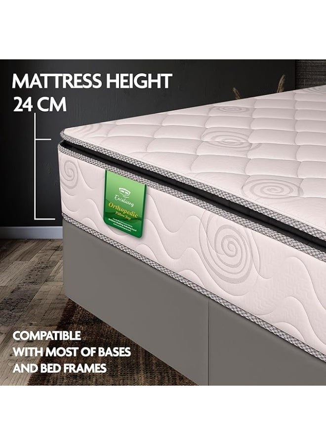 EASELIVING Orthopedic Queen Mattress - 24 cm Medium Firm Pillow Top Mattress | Bonnell Spring Mattress with Breathable Fabric | Spine Support for Pressure Relief | 5-Year Warranty (150x200 cm) - Image 2