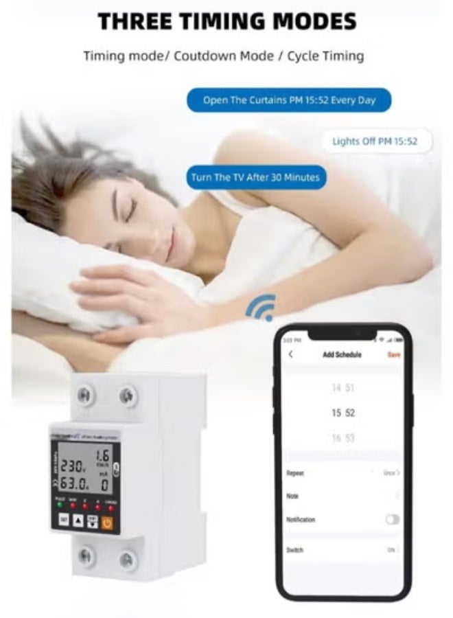 Tuya WiFi Smart Circuit Breaker – 63A Earth Leakage, Over/Under Voltage Protector with kWh Energy Meter, Smart Life App Compatible - Image 4