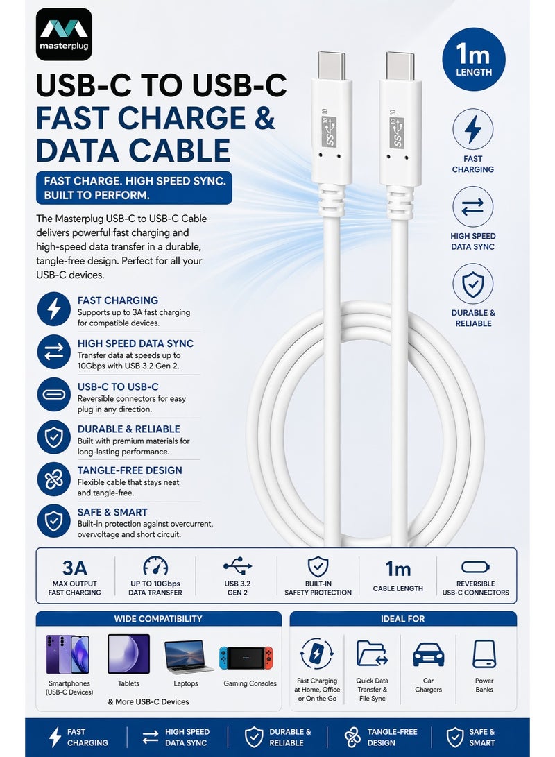 ماستربلاج كابل ماستر بلج USB-C إلى USB-C سريع الشحن مع نقل بيانات PD وتصميم متين بطول 1  متر - Image 5
