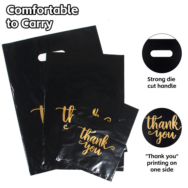 Heran 200PCS Thank You Bags with Handle Black Sale Bag for Small Business Clothes Boutique Gift, 3 Sizes Plastic Retail Grocery Shopping Bags, Reusable Goodie Bag Bulk for Store Party Favor Purchase - Image 5