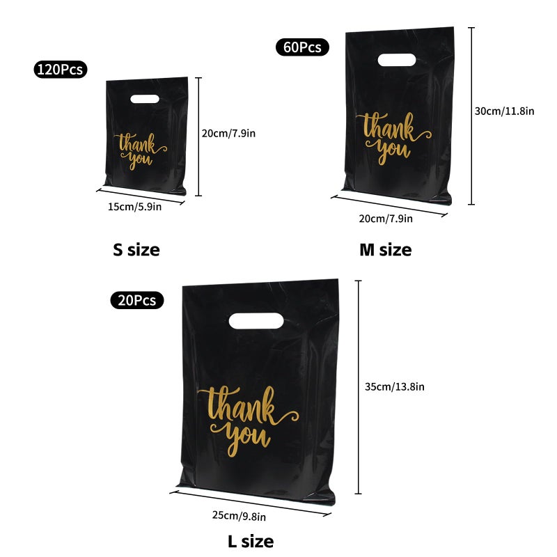 Heran 200PCS Thank You Bags with Handle Black Sale Bag for Small Business Clothes Boutique Gift, 3 Sizes Plastic Retail Grocery Shopping Bags, Reusable Goodie Bag Bulk for Store Party Favor Purchase - Image 3