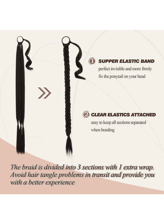 BARSDAR 34 Inch Long Braided Ponytail Extension With Hair Tie Straight Wrap Around Hair Extensions Pony Tail Diy Natural Soft Synthetic Hair Piece For Women Girlsdark Brown - Image 2