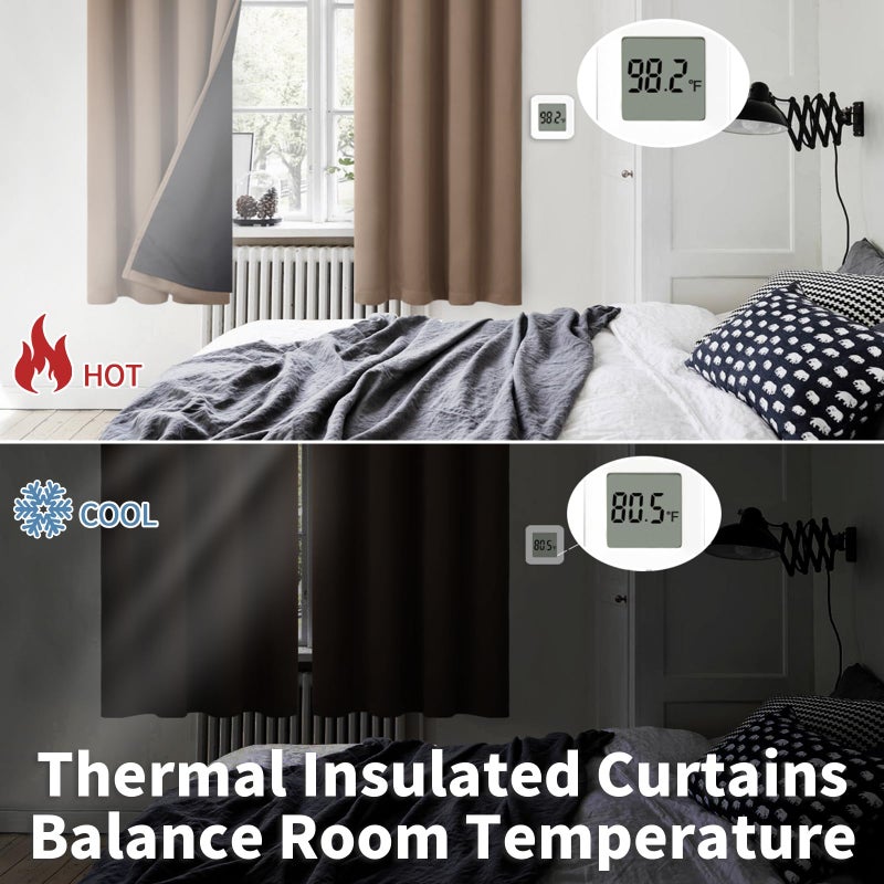 BGment بجلات حرارية معزولة بنسبة 100 ٪ من الستائر اللفاتية لغرفة النوم مع بطانة سوداء طبقة مزدوجة الكاملة الغرفة الضيق ضوضاء الستار جروميت (42 × 72 بوصة لوحات 2 لوحات) - Image 4